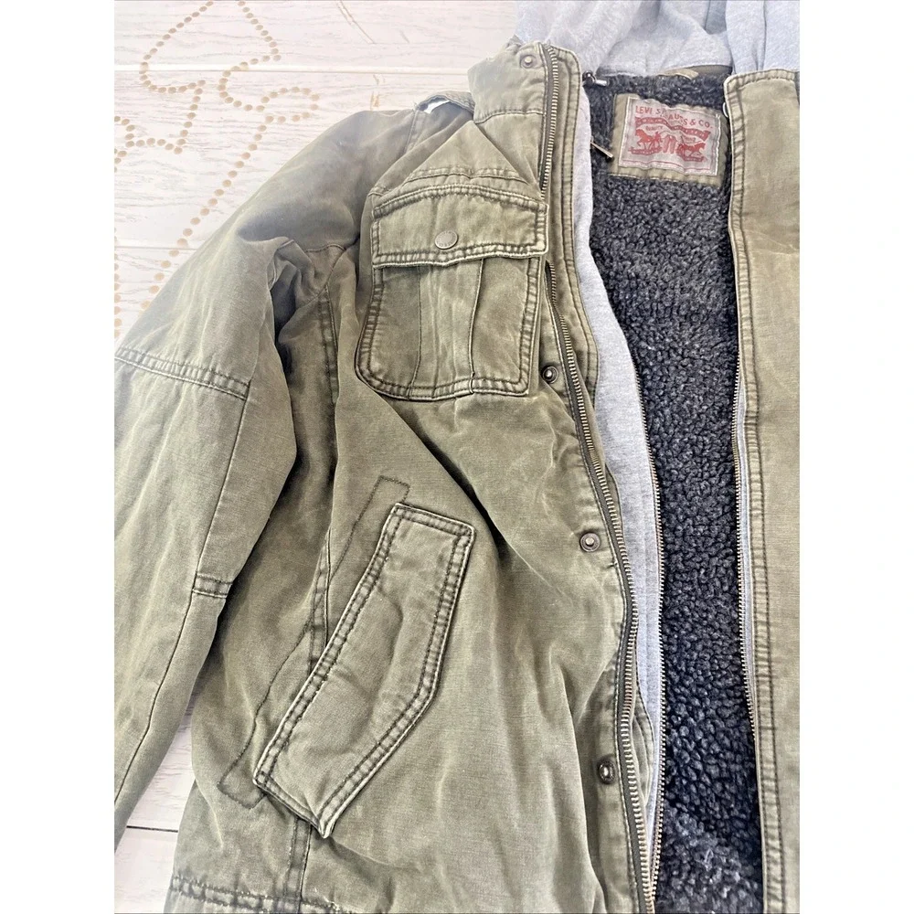 Levis Sherpa Lined Hooded Utility Jacket Mens S Olive Military Field Coat